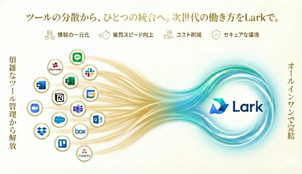 バラバラだったツールがLarkひとつにまとまるイメージ図